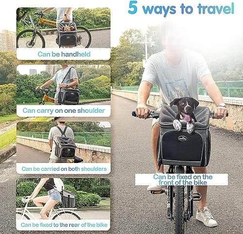 Dog Bike Basket Carrier with Reflective Strips and 2 Side Storage Pockets R310139