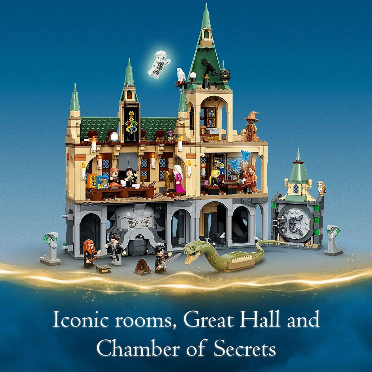 LEGO Harry Potter Hogwarts Chamber of Secrets 76389 Castle Toy with The Great Hall, 20th Anniversary Model Set with Collectible Golden Voldemort Minifigure and Glow-in-the-Dark Nearly Headless Nick W868381