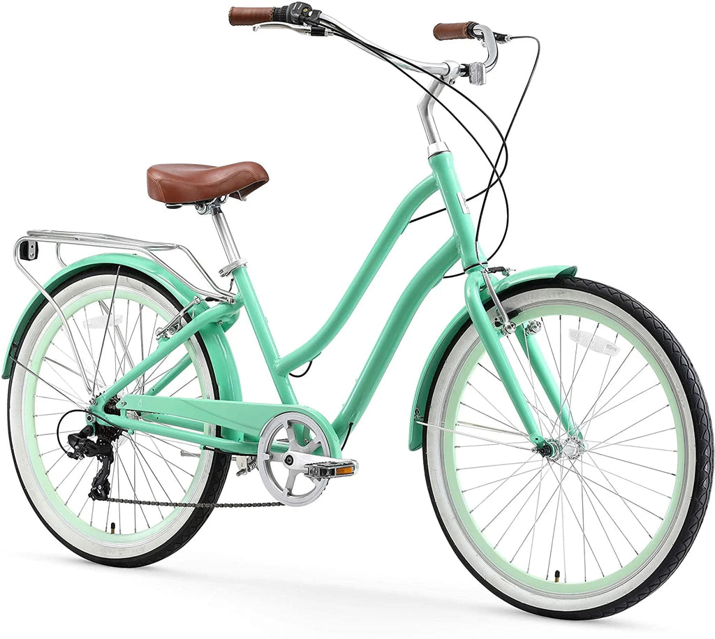 Women's 7-Speed Hybrid Bicycle with Rear Rack, 26 In. Wheels, Mint Green L447451