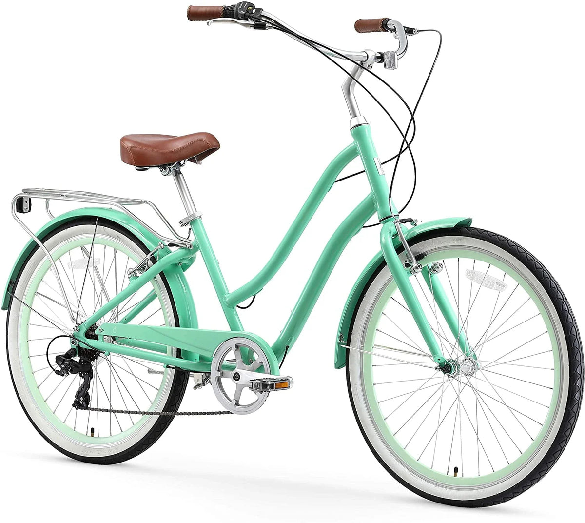Women's 7-Speed Hybrid Bicycle with Rear Rack, 26 In. Wheels, Mint Green L447451