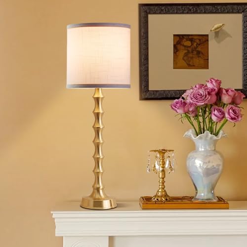 Set of 2 Gold Table Lamps with White Linen Shade Y6940