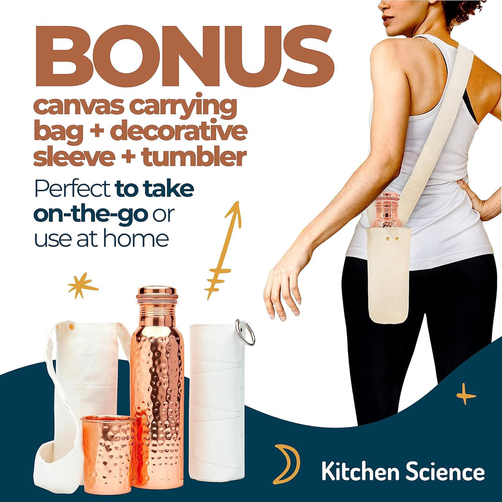 Copper Water Bottle 34oz 1000 ml with Copper Tumbler Carrying Bag F36529