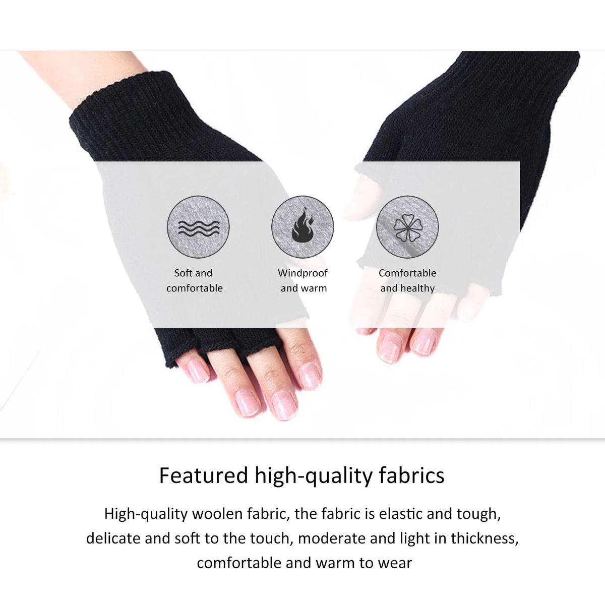12 Pairs Black Knit Touchscreen Fingerless Gloves D27460