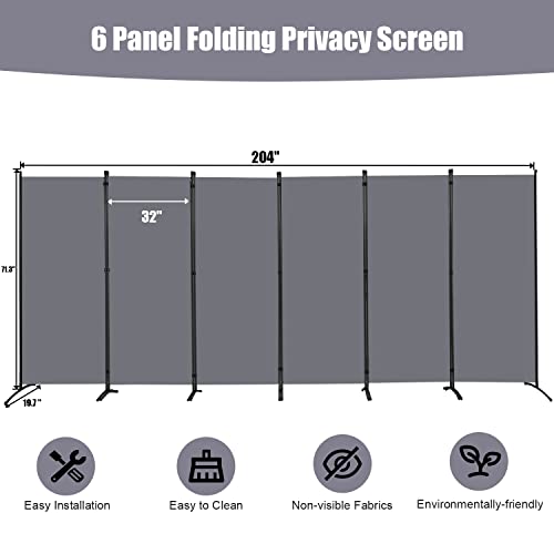 Folding Privacy Screen with Wheels, 6FT Tall Fabric Room Divider, Beige F2527