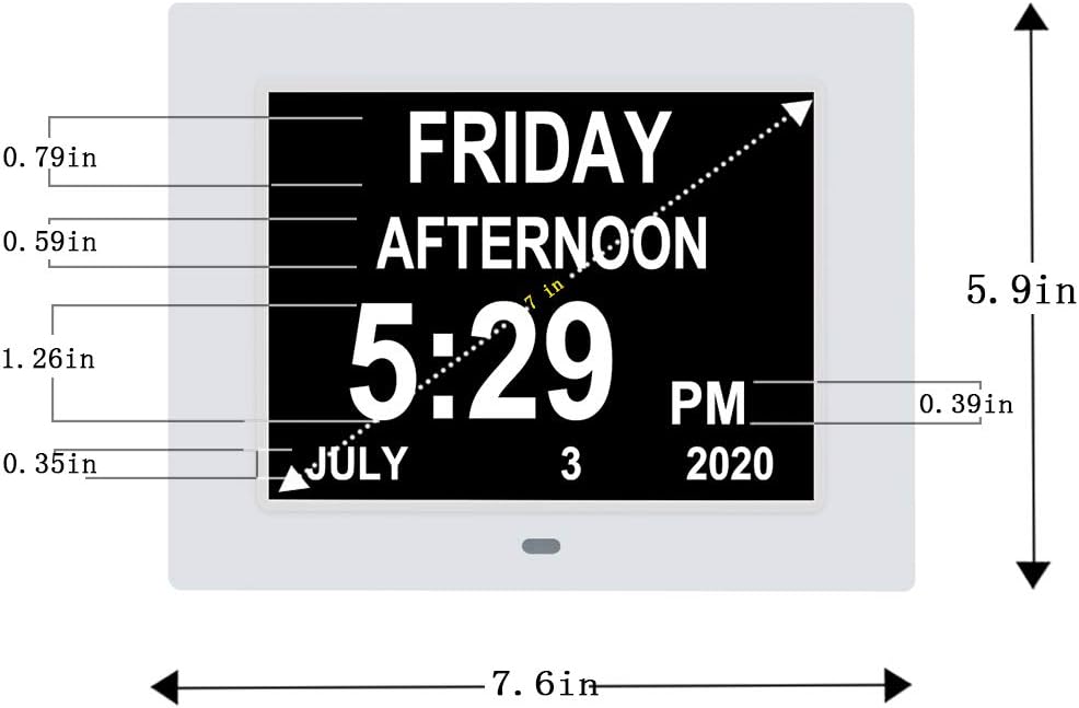 Digital Calendar Day Alarm Clock with 8 Alarm Reminders, 7 inch White G874801