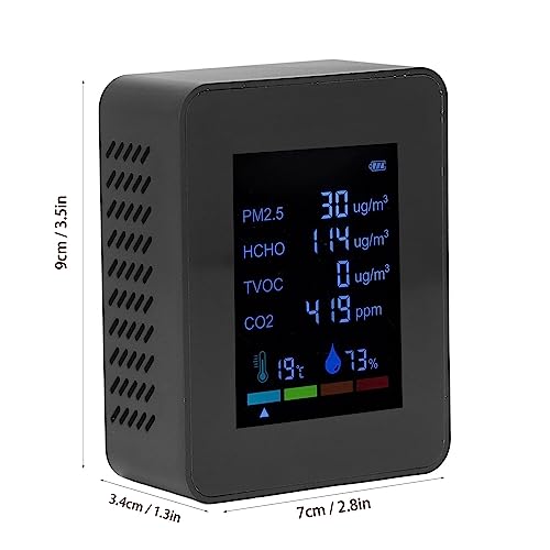 6 in 1 CO2 Meter Humidity Temperature PM2.5 TVOC HCHO Detector Black F5327