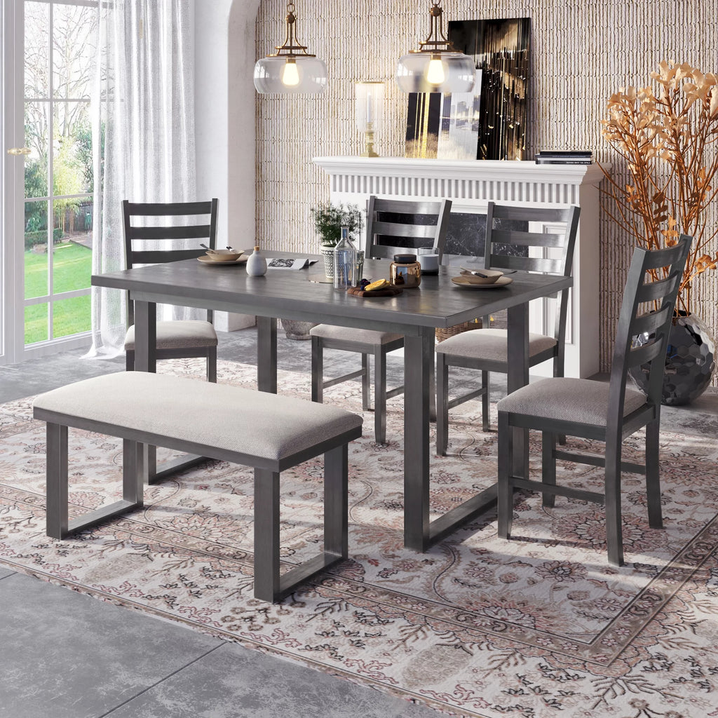 Solid Wood Dining Room Set with Table Chairs and Bench S58140