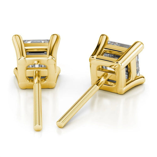 18K Yellow Gold Asscher Cut Moissanite Stud Earrings S1409