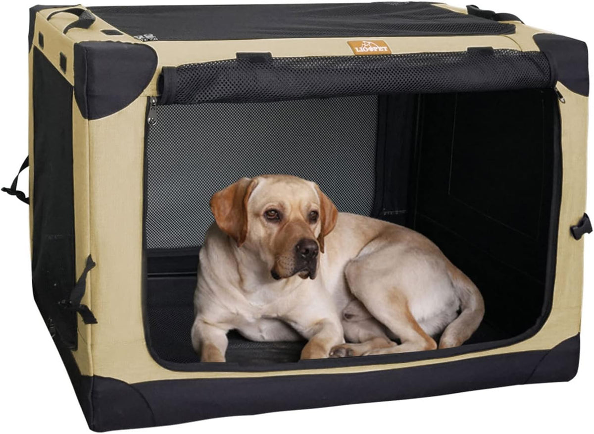 Khaki 26 Dog Crate Carrier Portable Folding Kennel E96358