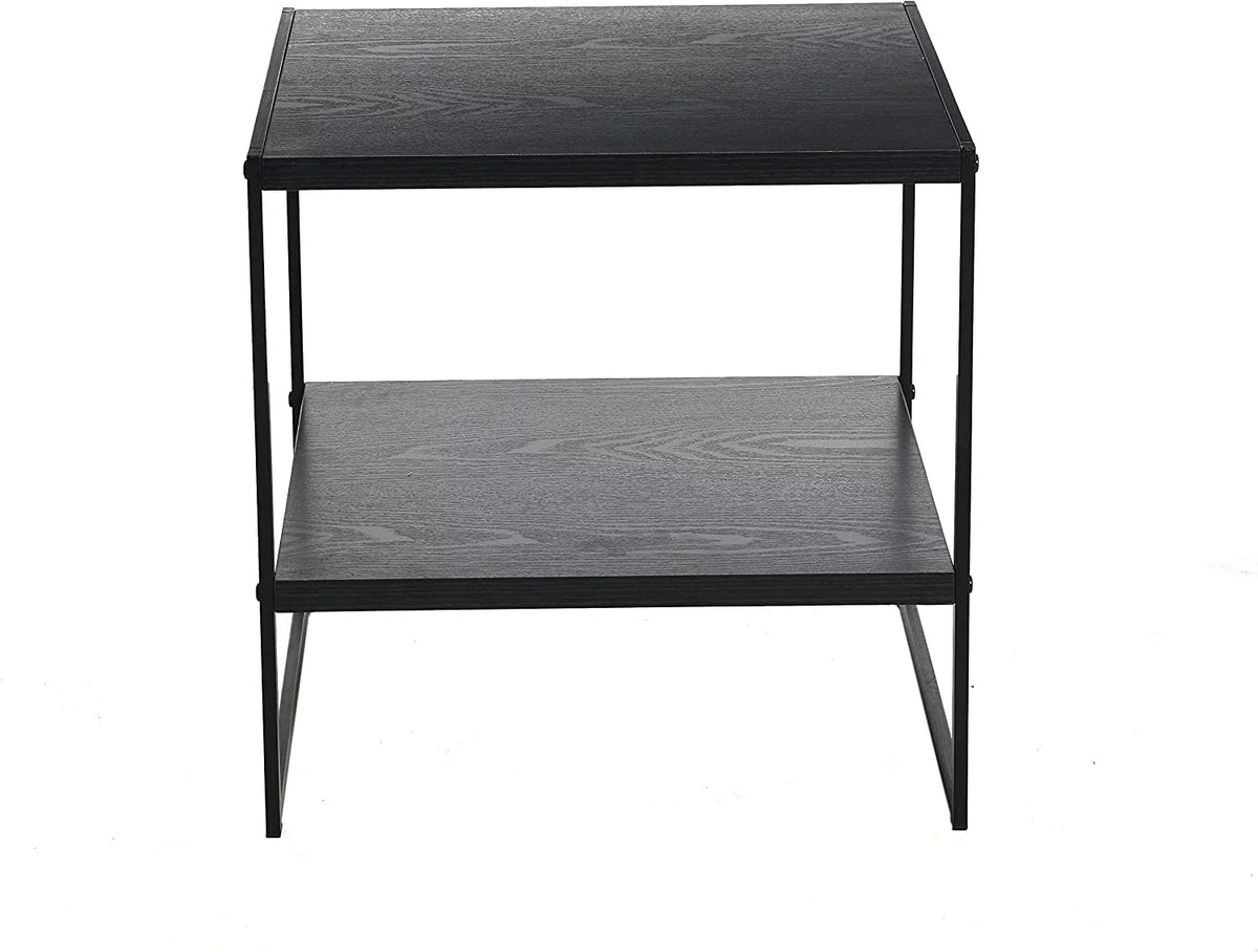 Black Metal and Faux Wood End Table with Storage Shelf L912