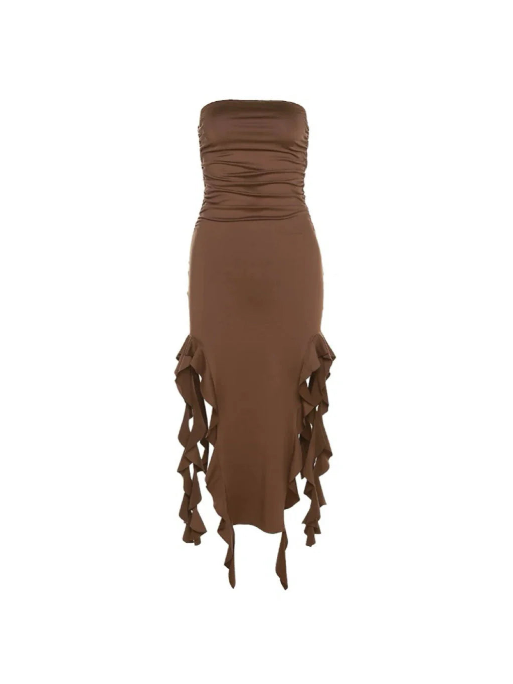 Irregular Ruffle Tube Dress Midi Skirt X72625