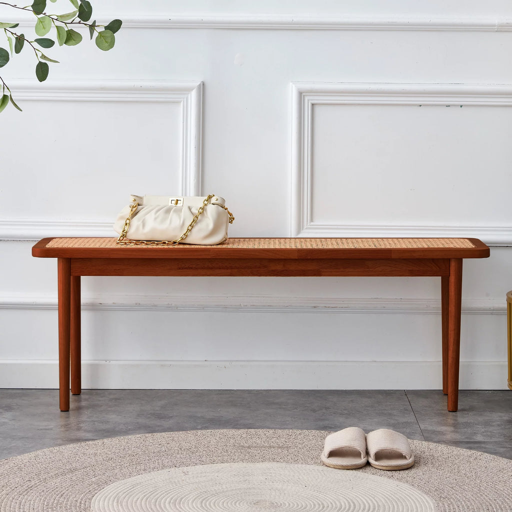 Solid Wood Rattan Woven Bench Q932