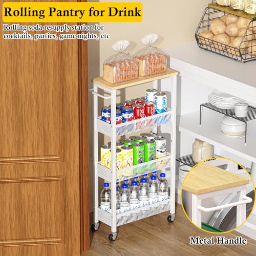 4 Tier Slim Rolling Storage Cart with Wood Top Z106723