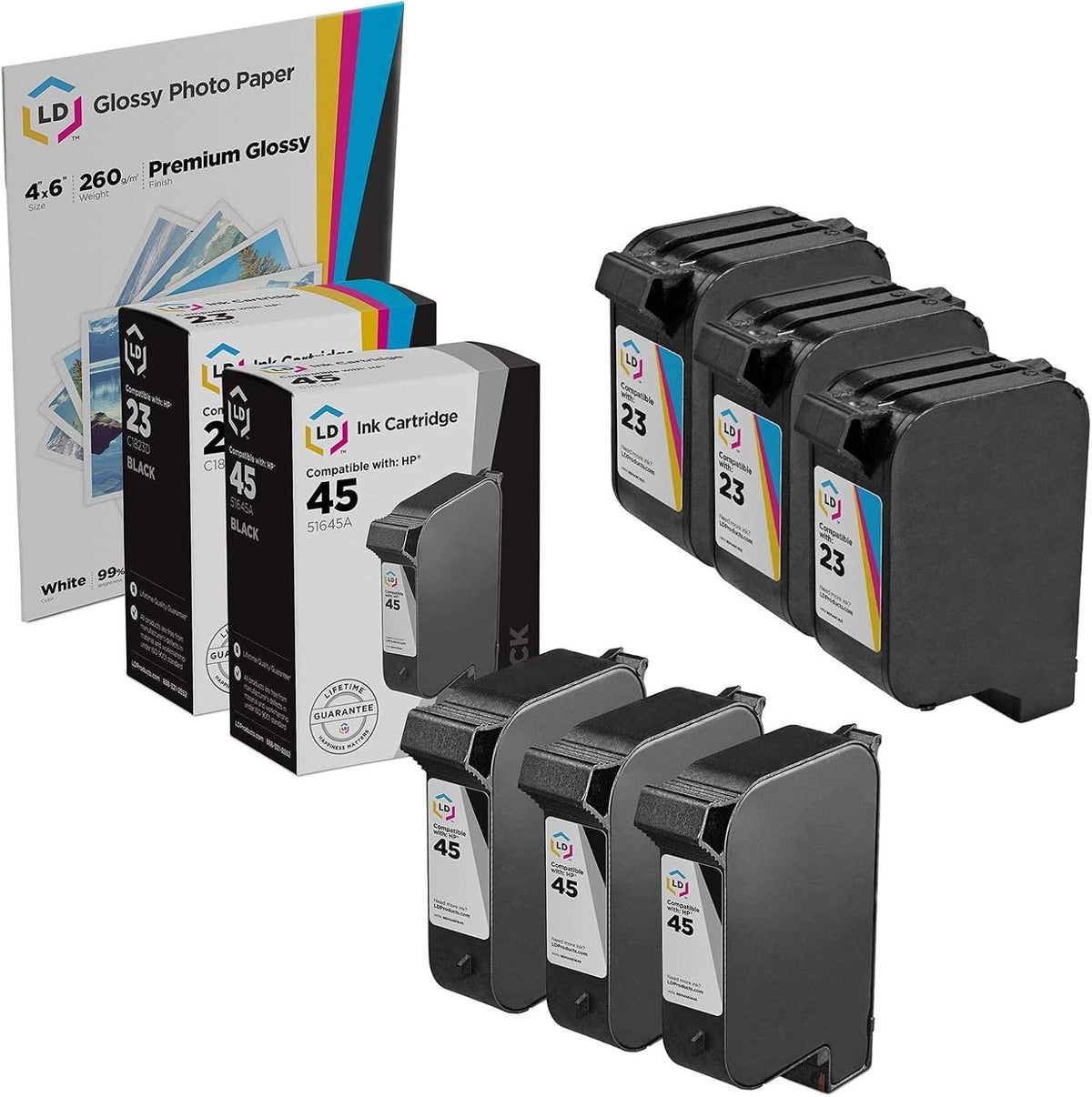 6-Pack Ink Cartridge Replacements for HP 45 & HP 23 B649854