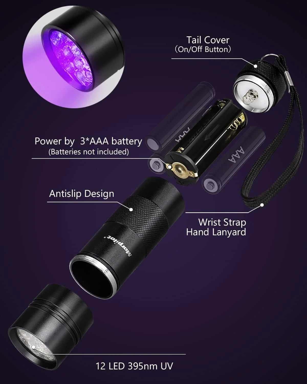 Multifunctional UV Flashlight 12Leds Ultraviolet Blacklight A1228