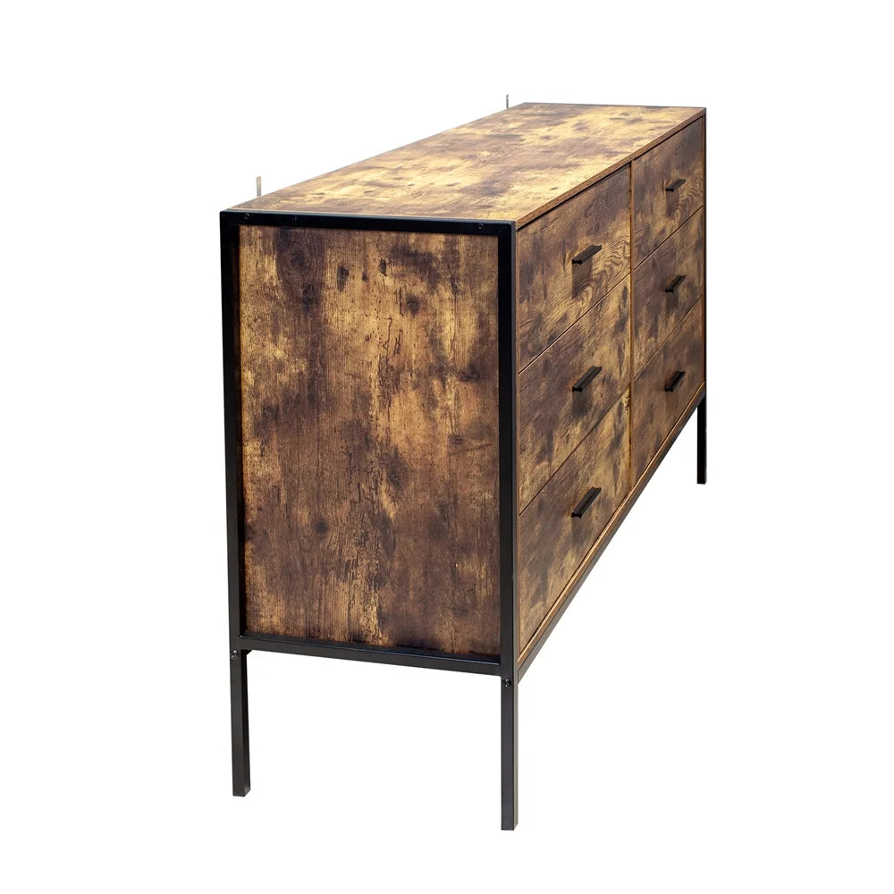 Rustic Brown 6 Drawer Wood Dresser O668