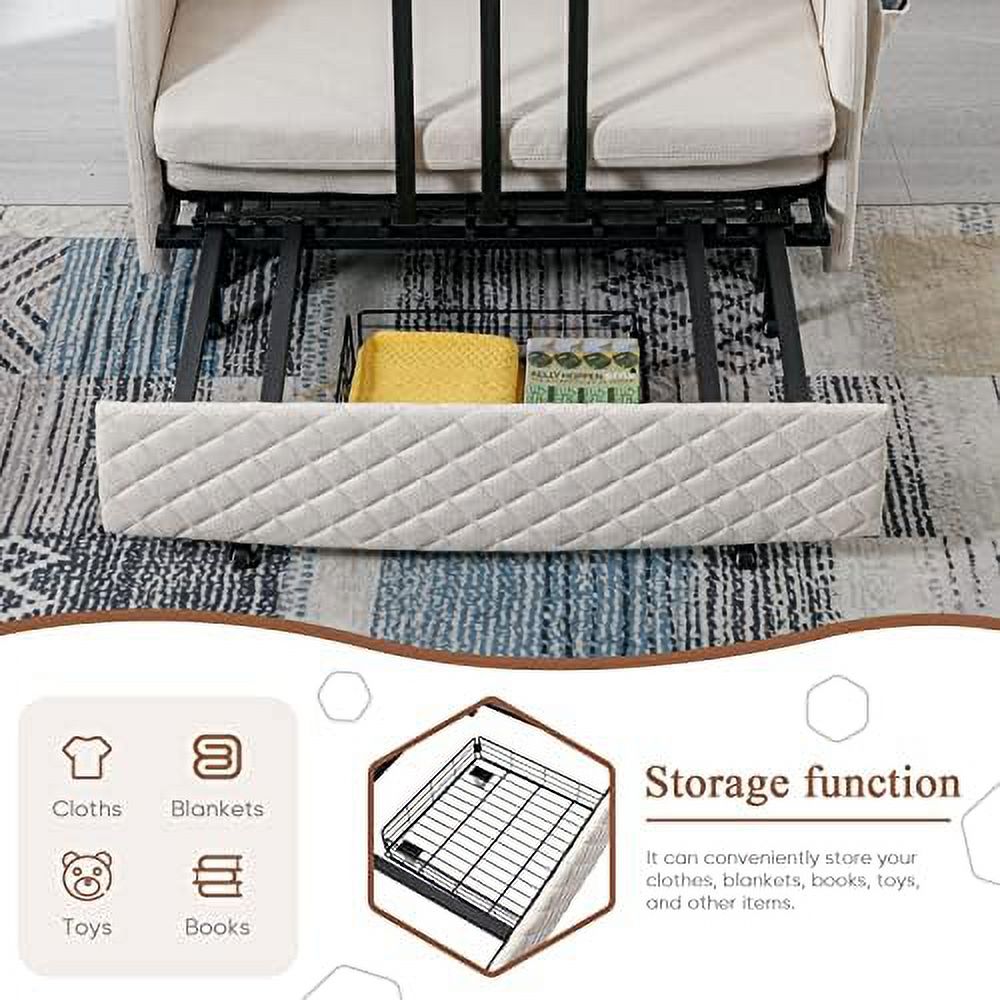 Grey Linen Loveseat Sleeper Sofa with Pull-Out Bed S4534