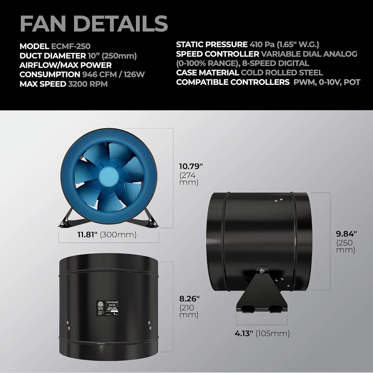 10 Inch Inline Duct Fan with Variable Speed Controller K501572