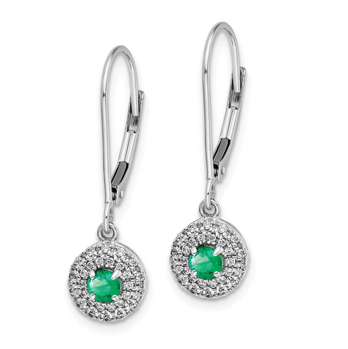 14 Karat White Gold Lab Grown Diamond and Lab Created Emerald Leverback Earrings F214