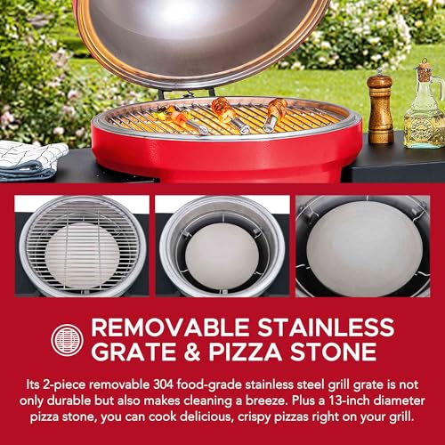 Navy Charcoal Kamado Grill with Pizza Stone and Wheels X443