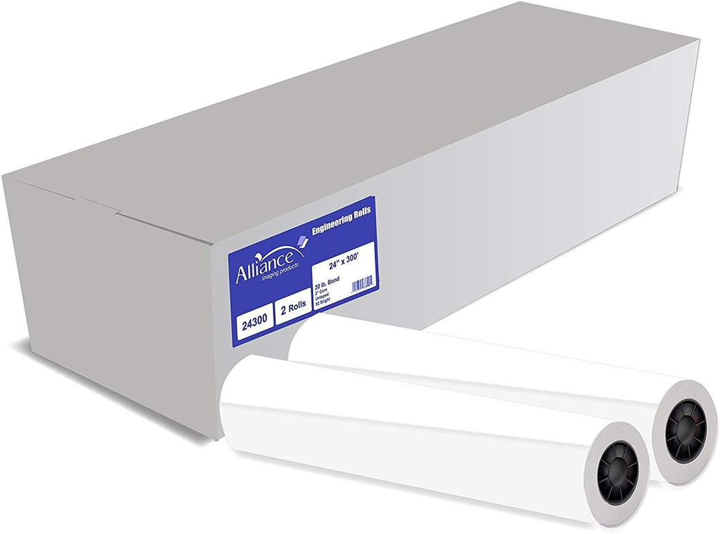 24" x 300' CAD Bond Paper Rolls (20lb, 2 Rolls, 2" Core) L72910