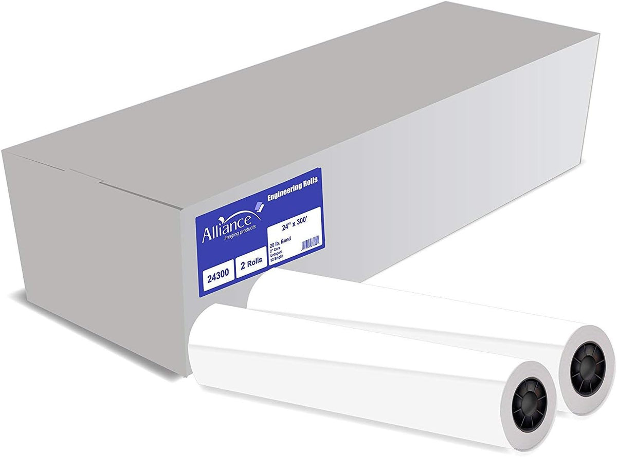 24" x 300' CAD Bond Paper Rolls (20lb, 2 Rolls, 2" Core) L72910