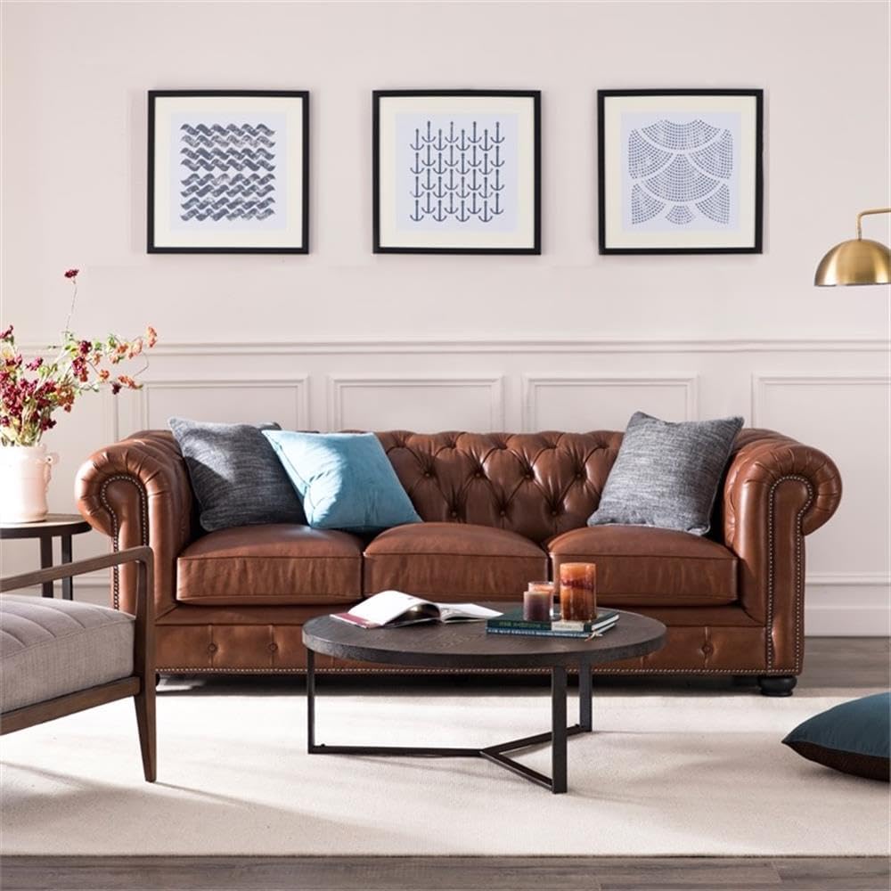 Traditional Leather Tufted Back Chesterfield Sofa J514225