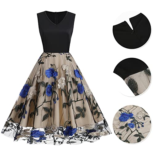 V Neck Sleeveless Mesh Floral Embroidery Dress X9092