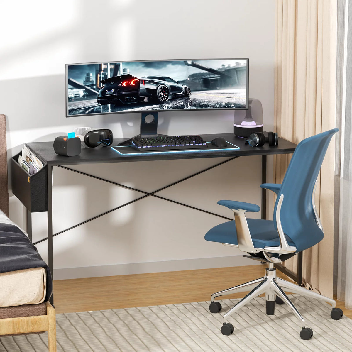 55" Black Computer Desk with Storage Bag M586980