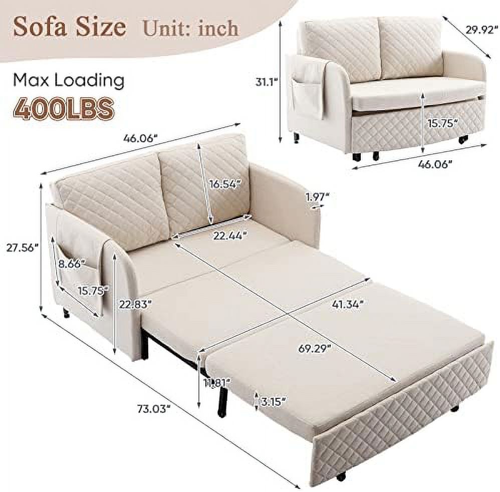 Grey Linen Loveseat Sleeper Sofa with Pull-Out Bed S4534