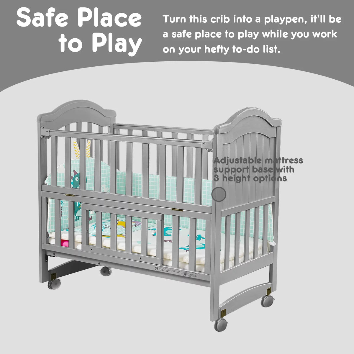6-in-1 Convertible Mini Crib with Mattress and Mosquito Net A691289