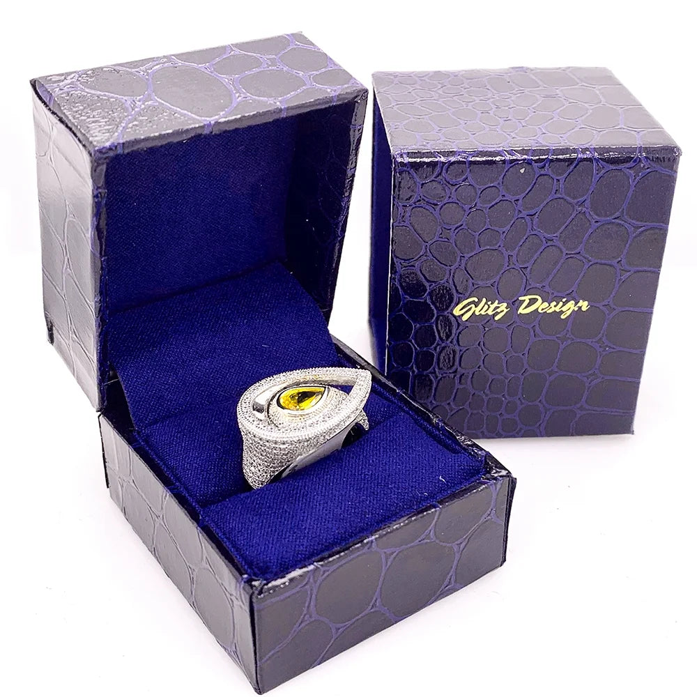 Pear Cut Fancy Yellow Engagement Ring Rhodium Plated Sterling Silver Ring Y306029