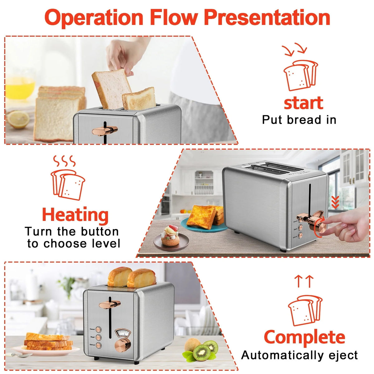 2 Slice Stainless Steel Toaster with Wide Slot U201940