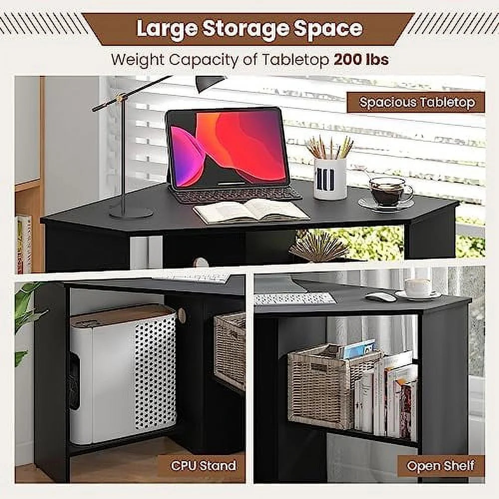 Black Corner Computer Desk with Shelves Z4241