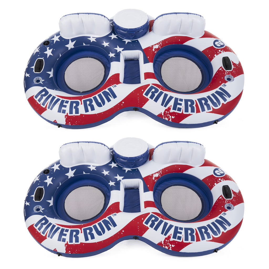 Inflatable American Flag 2 Person Pool Float with Cooler (2 Pack) M5572