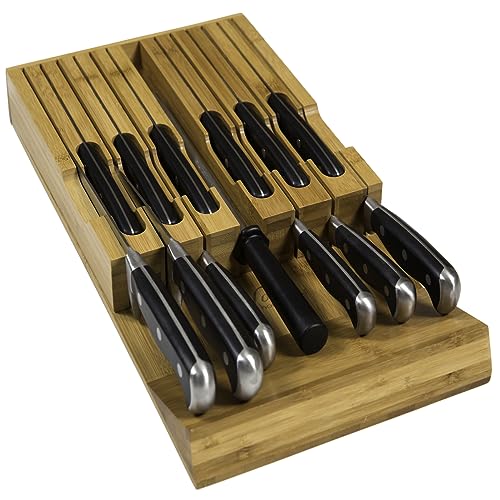 Bamboo Knife Block Holds 12 Knives with Slot for Knife Sharpener L533164