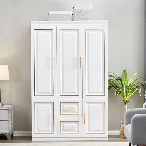 White Wood Storage Closet with Doors and Hanging Rod Z3726