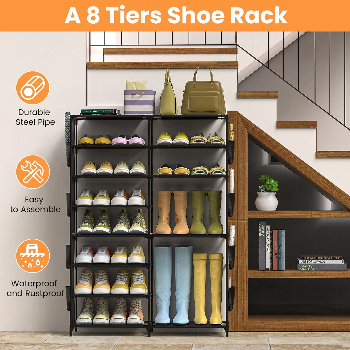 Black 8 Tier Metal Shoe Storage Shelf V86535