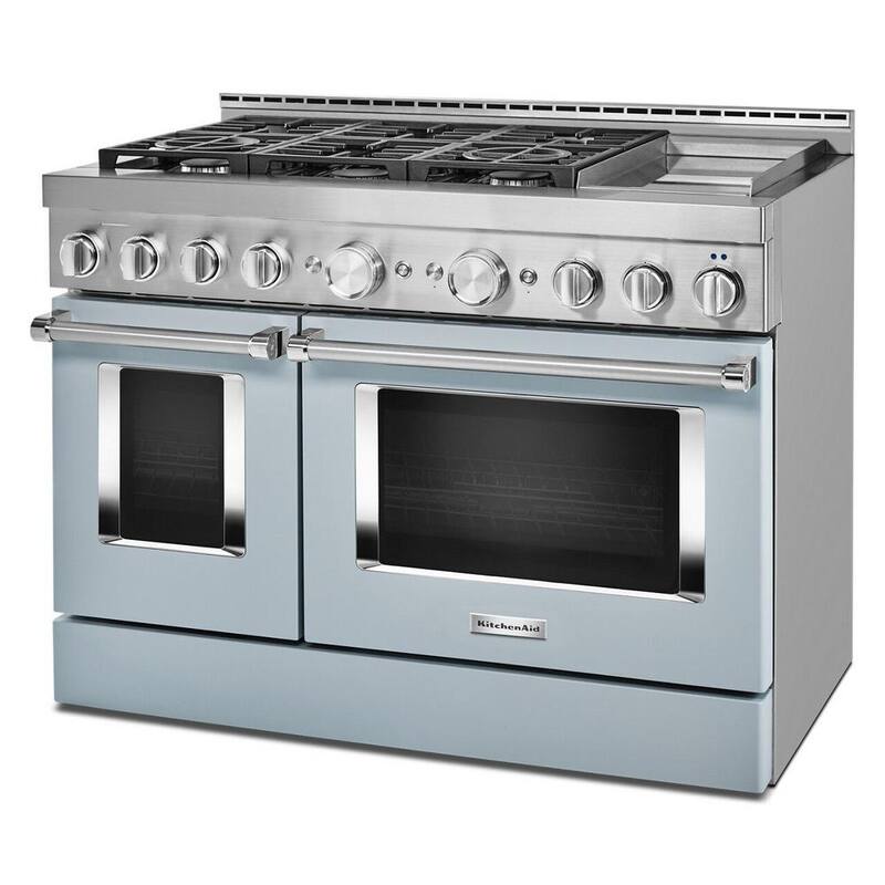 6.3 cu. ft. Smart Double Oven Gas Range with Griddle in Misty Blue B475