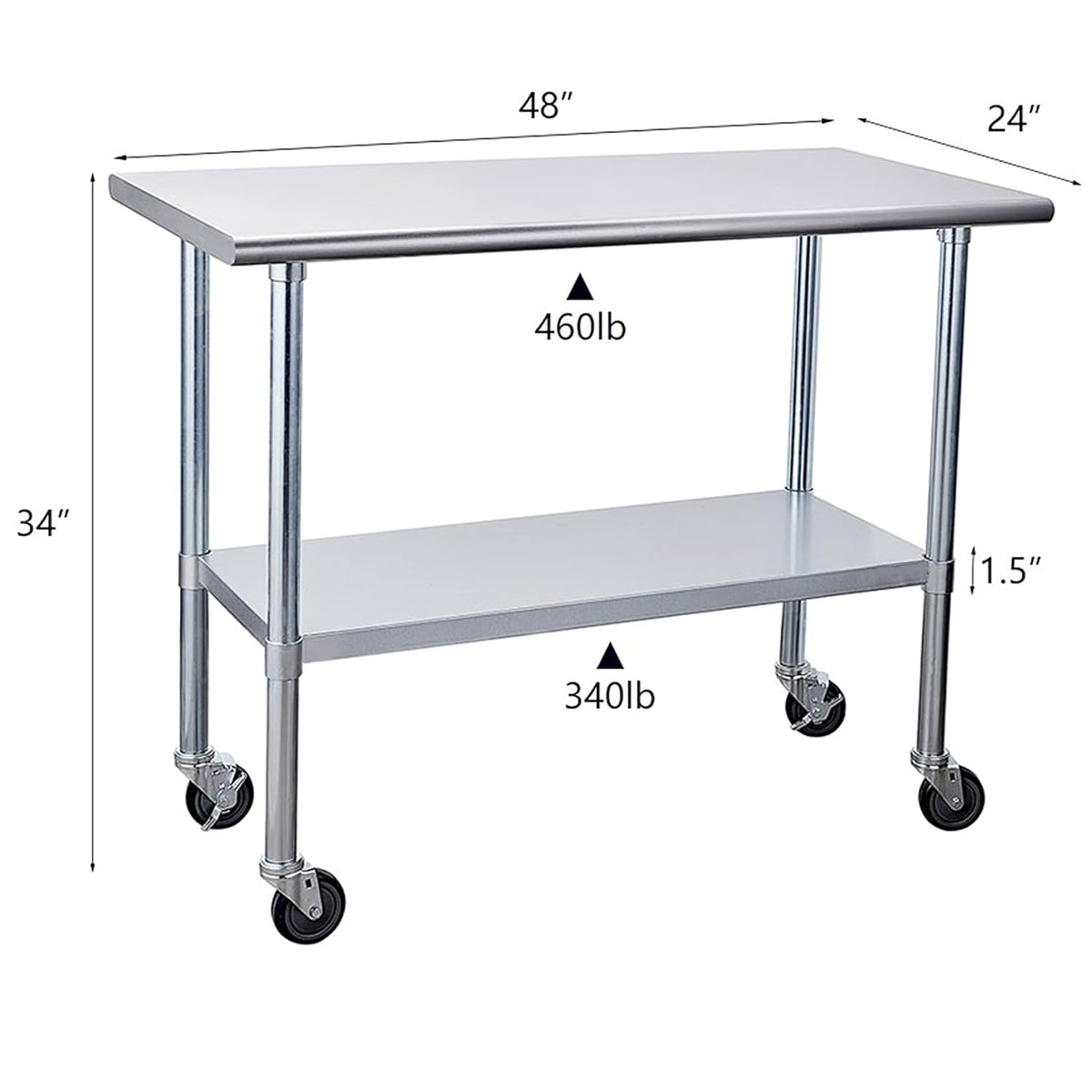 Stainless Steel Table 24 x 48 Inches with Caster Wheels and Undershelf N59874