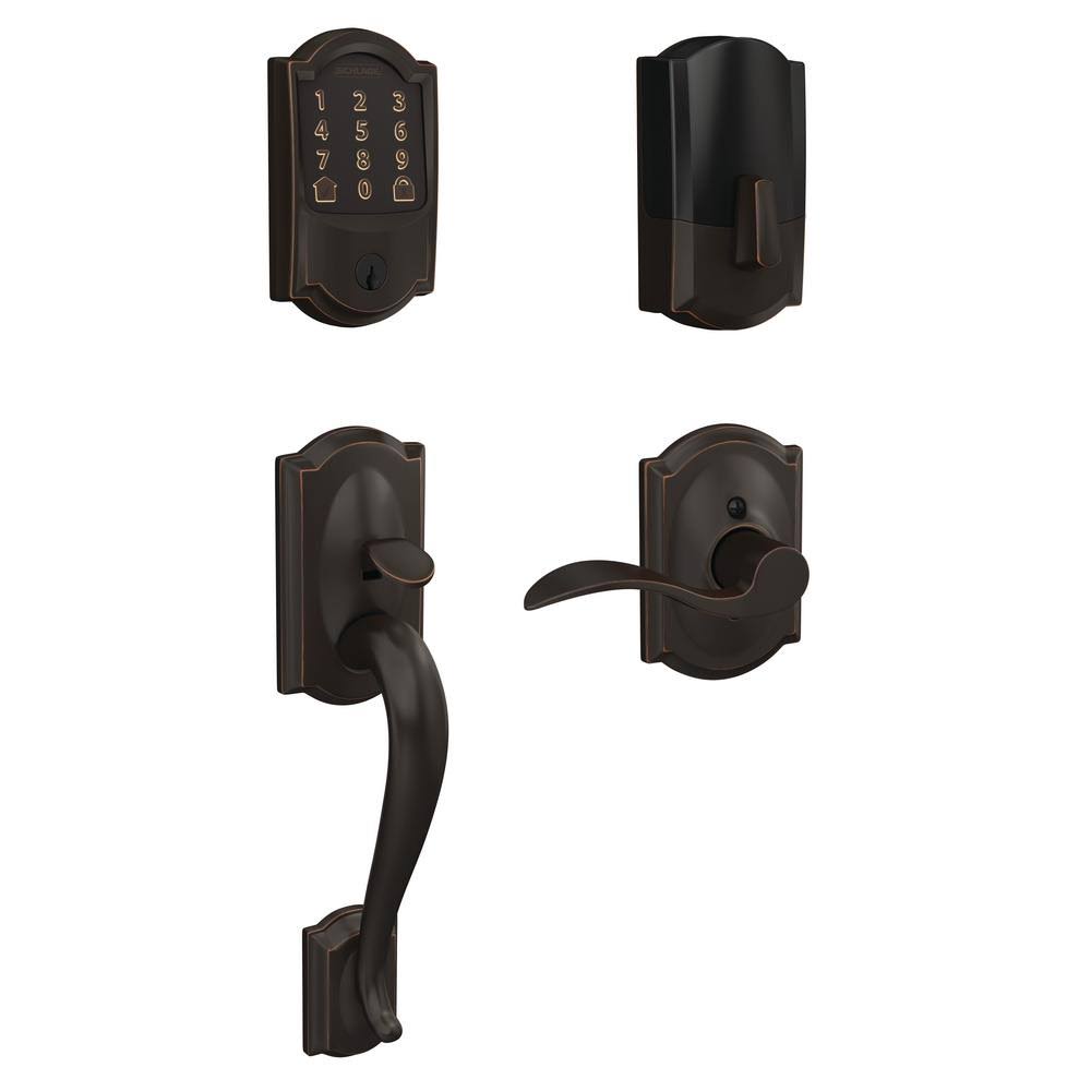 Aged Bronze Smart Wi-Fi Deadbolt with Alarm and Handle Set A3249