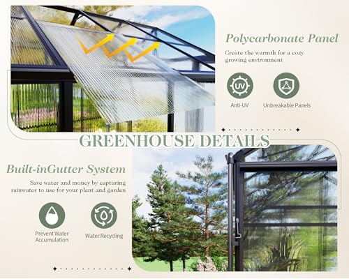 Black 8x10x7.5 FT Aluminum Polycarbonate Greenhouse E119