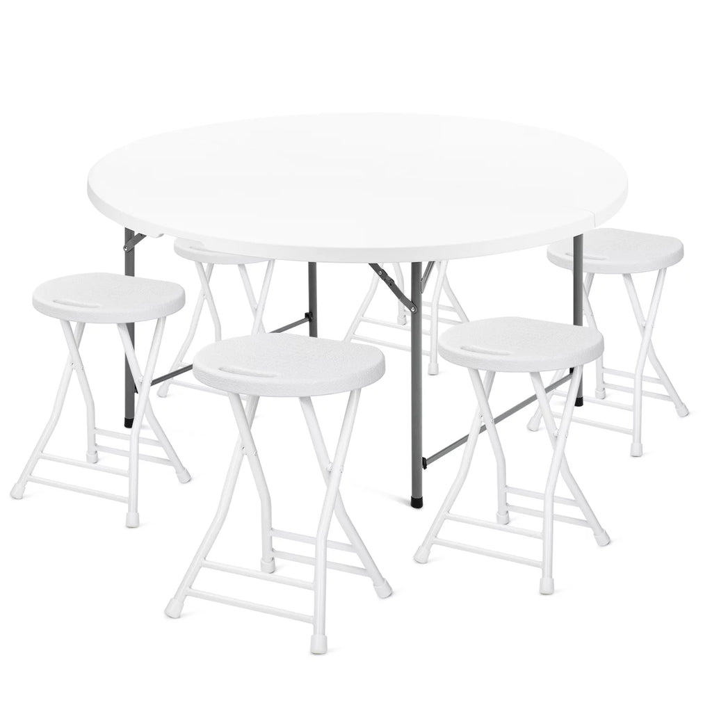 7 Pieces 4.5 FT Folding Round Table and Chair Set White N282