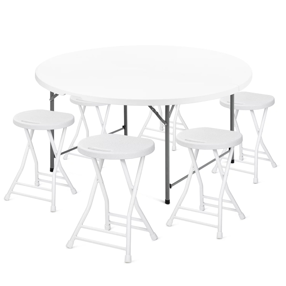 7 Pieces 4.5 FT Folding Round Table and Chair Set White N282
