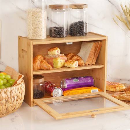 Wooden Bamboo 2 Shelf Bread Box G858580