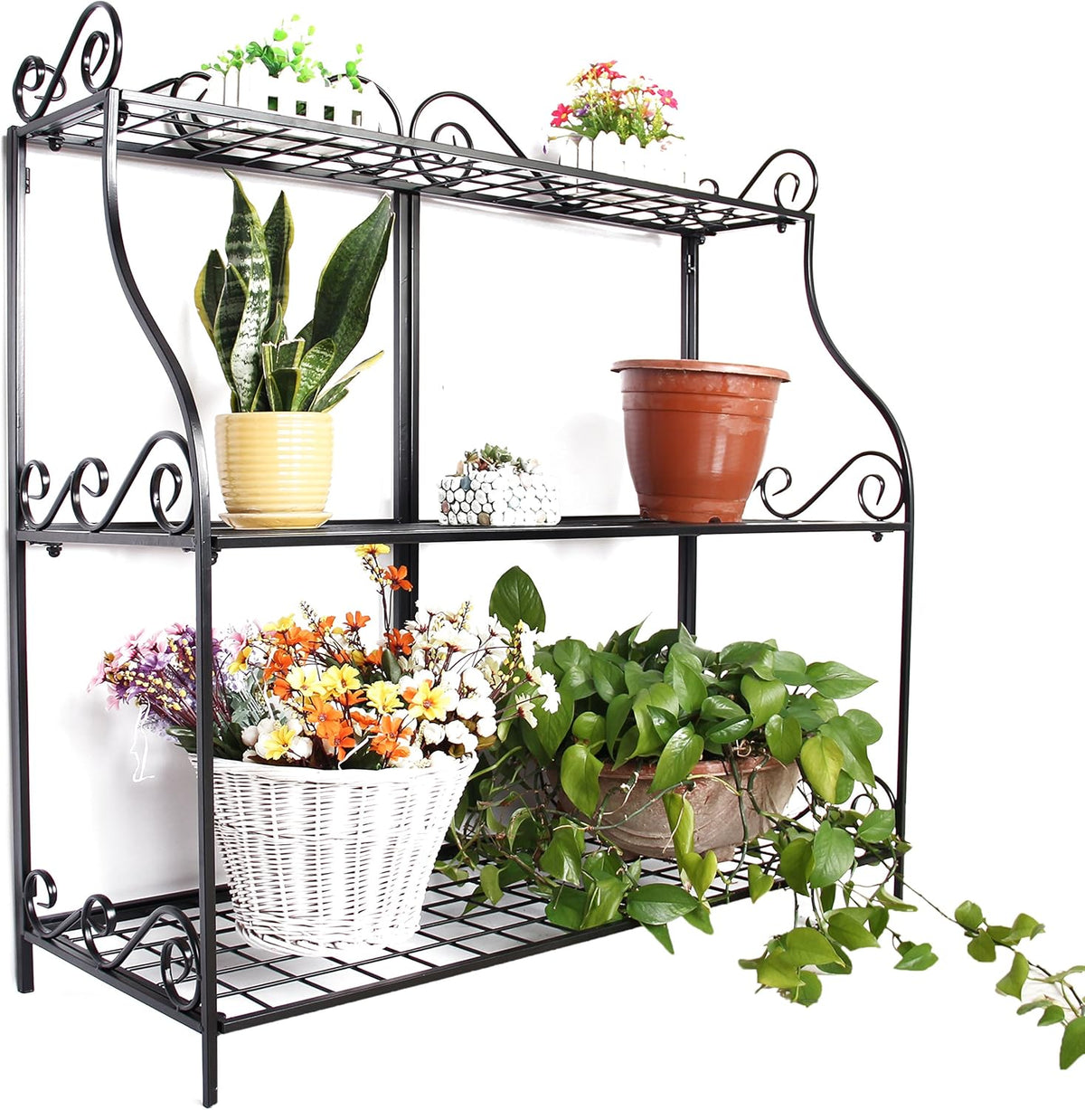 Large Flower Stand Plant Display Freestanding Metal 3-Tier Storage Rack I658088