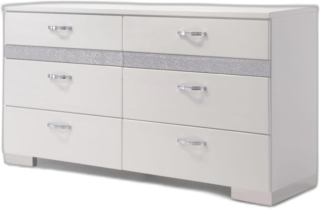 White High Gloss Eight Drawer Double Dresser R632308