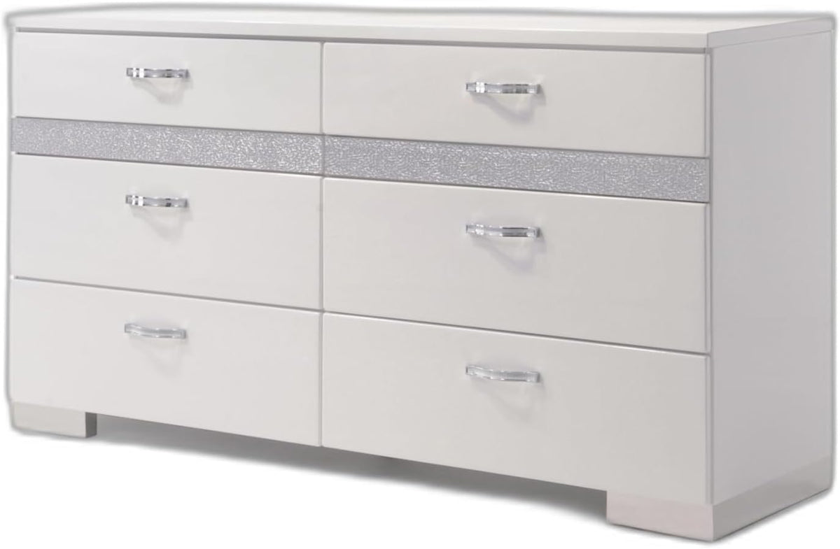 White High Gloss Eight Drawer Double Dresser R632308