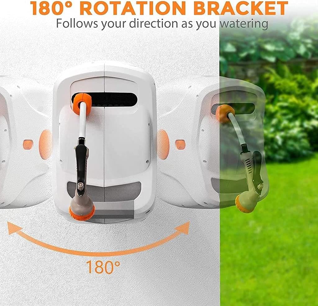 100 FT 1/2 inch Retractable Hose Reel with 8 Patterns Nozzles F50990