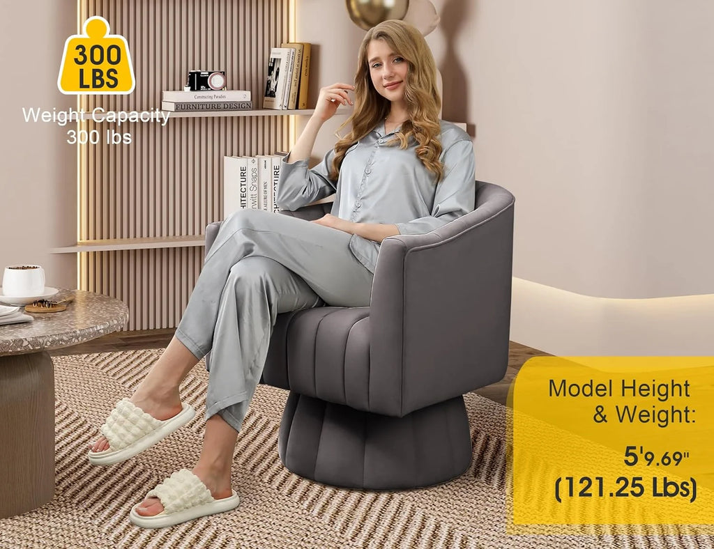 Grey Velvet Swivel Barrel Accent Sofa Chair P891